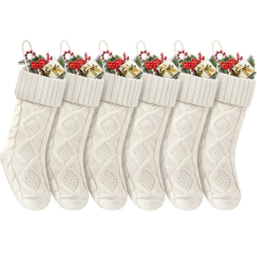 18-Inch Cable Knit Christmas Stockings - Classic Holiday Decor for Mantel