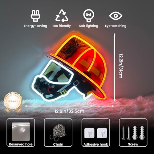 Welinly Firefighter Helmet LED Neon Sign - Fire Rescue Wall Decor (Vari: Firefighter)