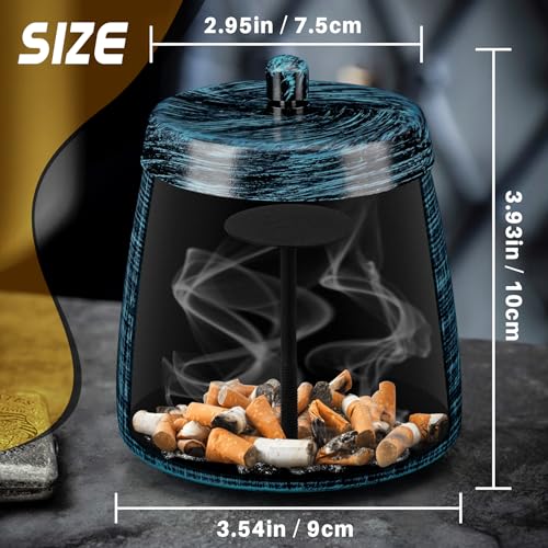Windproof Outdoor Ashtray with Lid - Smokeless Metal Ash Tray for Patio
