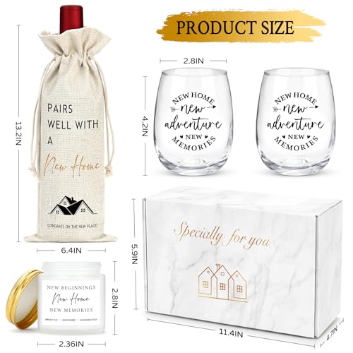 New Home Gift Basket with Wine Glasses and Scented Candle