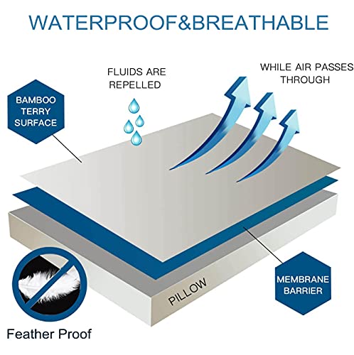 Waterproof Pillow Protectors, Zippered Bamboo Terry, Standard 20x26, 2 Pack