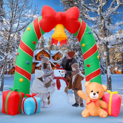 10.5ft Christmas Inflatable Archway with Candy Cane Bells & LED Lights Outdoor Decor