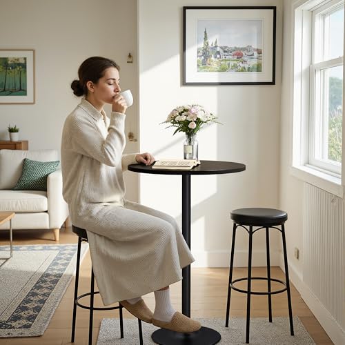 Round Bar Height Pub Table, 41-Inch Tall Cocktail Table with Metal Base