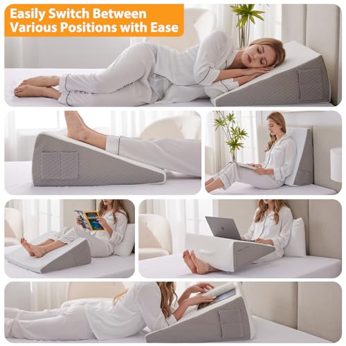 Ruqmuis 10" Bed Wedge Pillow for Acid Reflux, Snoring & Back Pain Relief