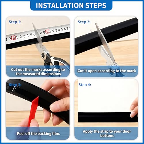Self-Adhesive Door Draft Stopper - 39 Inch Under Door Sweep (2 Pack, Black)