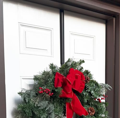 Adjustable Over the Door Wreath Hanger - Heavy Duty Metal Hook (Matte Black)