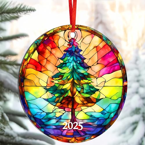Jabihome Christmas Tree Ornament 2025 – Unique Acrylic Suncatcher with Stained Glass Effect (Gift Box)