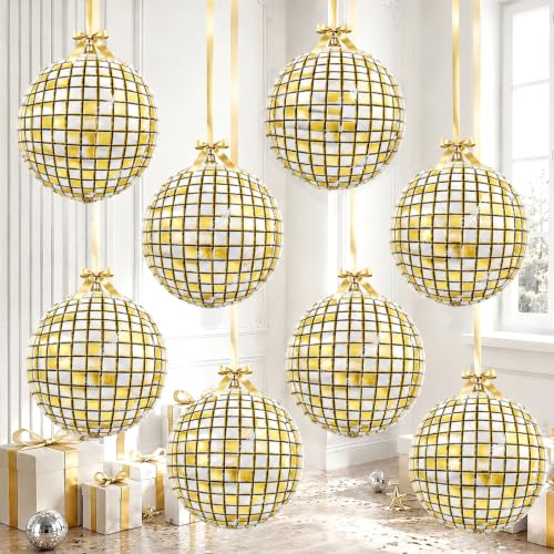 TONIFUL 8pcs 22-Inch Gold Disco 4D Giant Foil Balloons for Party Decorations