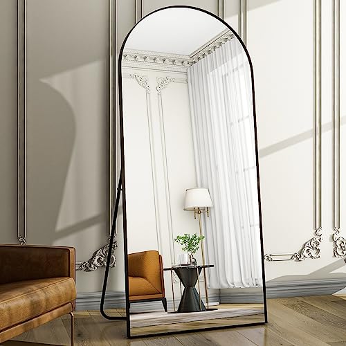 76" x 34" Arched Full-Length Floor Mirror, Black Aluminum Standing Mirror