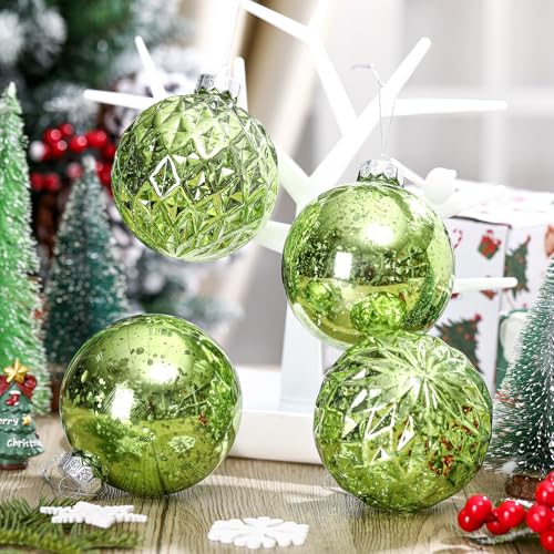 Syhood Green Christmas Ball Ornaments 4-inch Shatterproof Holiday Decorations Set of 8