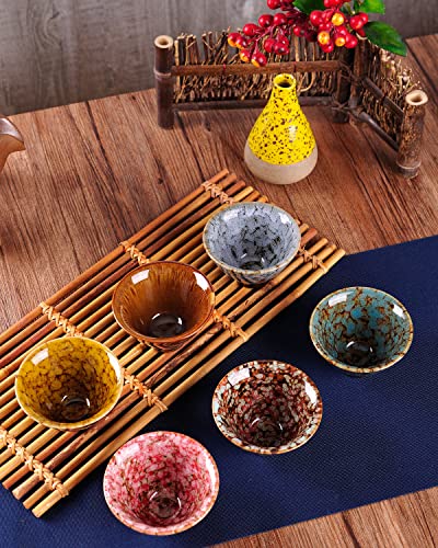 WHJY Ceramic Sake Cups Set of 6, Traditional Japanese & Chinese Kung Fu Tea Cups, 60ml