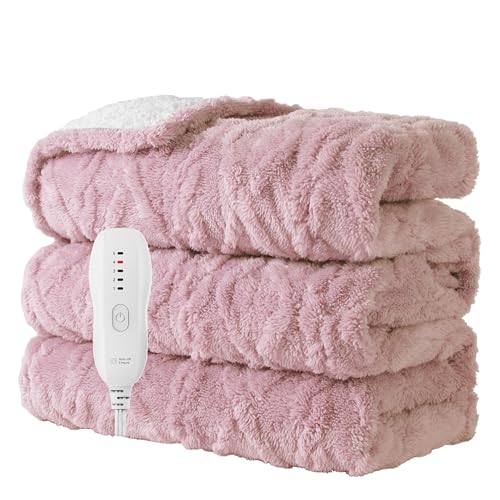Soft Heated Throw Blanket 50''x60'', Pink - Auto Shut-Off & Fast Heating