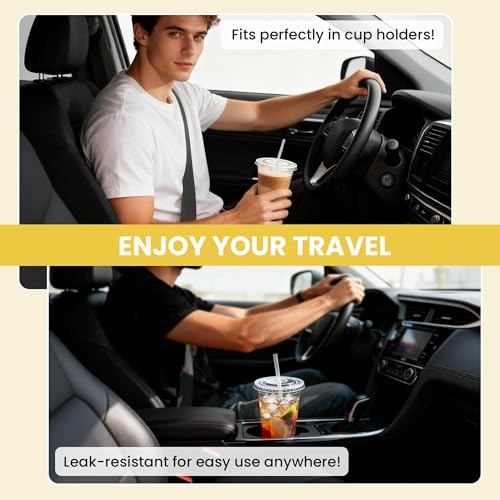 16 oz Clear Disposable Plastic Cups with Lids and Straws - 100 Pack