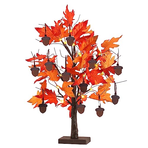 24 Inch Lighted Fall Maple Tree with 24 LEDs & 12 Wood Acorn Ornaments