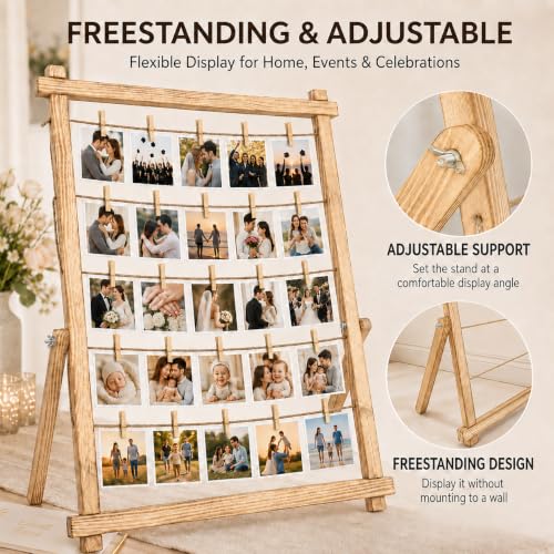 Wooden Photo Display Board with 30 Clips – 25 x 33 Inch Large