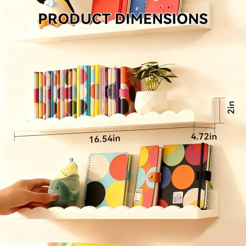 Set of 4 Scalloped Floating Wall Shelves for Nursery and Kids Room
