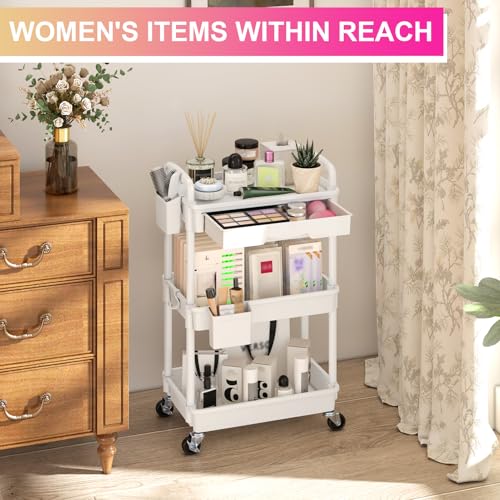 Goovilla 3 Tier Rolling Utility Cart with Removable Drawer, White