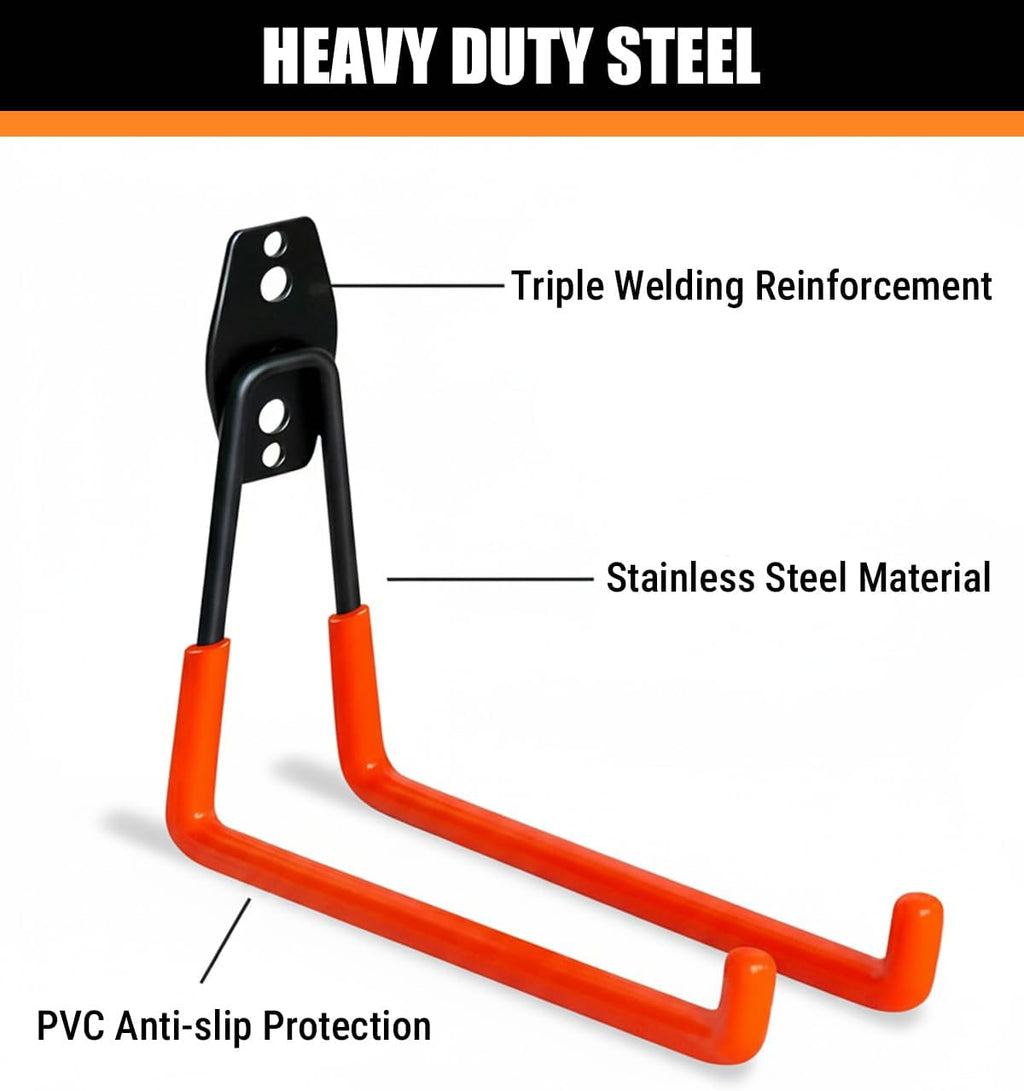 WMK Heavy Duty Garage Hooks - 4 Pack Wall Mount Utility Hooks for Tools, Bikes & Ladders (Orange)