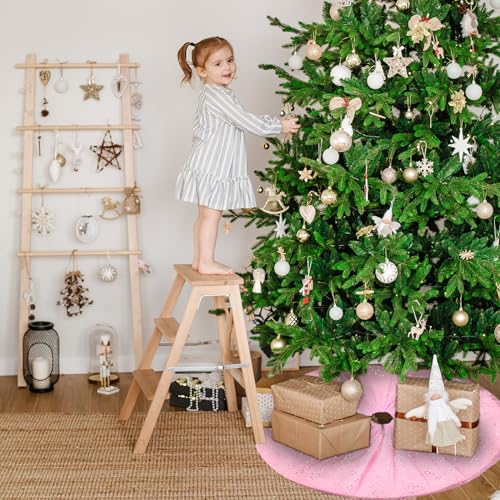 Skylety 36" Pink Christmas Tree Skirt with Ruffle Tulle & Glitter, Double Layer