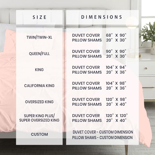 Queen/Full Size Pintuck Duvet Cover - 100% Egyptian Cotton - 1000 Thread Count - Zipper Closure - Peach 90" x 90"