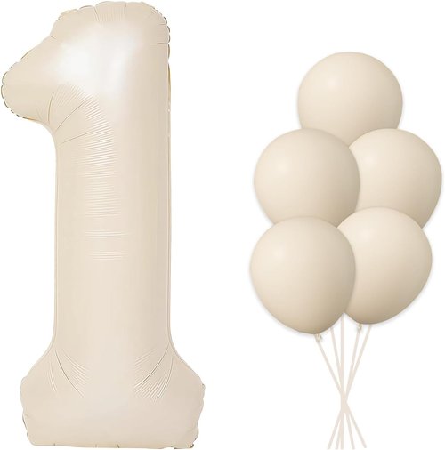 Beige Number 1 Foil Balloon - 40 Inch Large Latex Balloon for 1st Birthday Party & Baby Shower