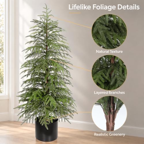 Citilya 4ft Norfolk Pine Christmas Tree 2-Pack – Soft Touch Potted Artificial Trees, Green
