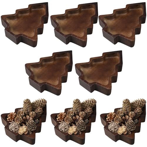 Jingmore 12 Pcs Christmas Wooden Tree-Shaped Bowls Rustic Holiday Serving Trays