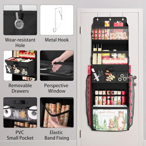 Over Door Wrapping Paper Storage Organizer with Removable Drawer
