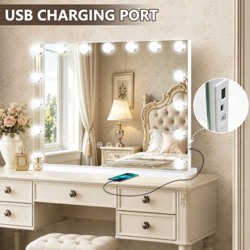Ratsamee Hollywood Vanity Mirror with Lights, 23" x 18", 15 Dimmable