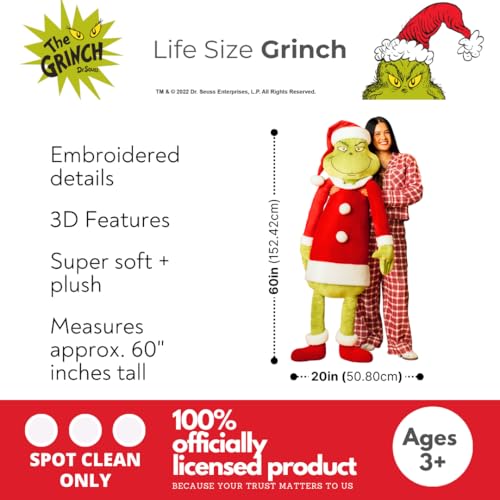 Franco Grinchzilla Life Size Plush Cuddle Pillow - Officially Licensed Holiday Bedding