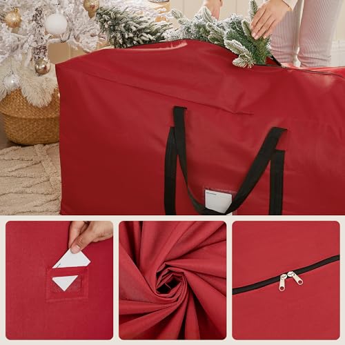 SONGMICS Christmas Tree Storage Bag, Tree Storage Container, up to 7.5 ft, Tree Holder Bag, Wear-Resistant 600D Oxford Fabric, Lightweight, Thick Handles, Red URXS003R03