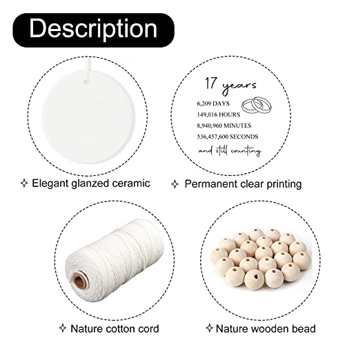 Kusry 17th Anniversary Ornament: 17 Years 6209 Days 149016 Hours – Ceramic Keepsake for Husband Wife, 17th Wedding Gift