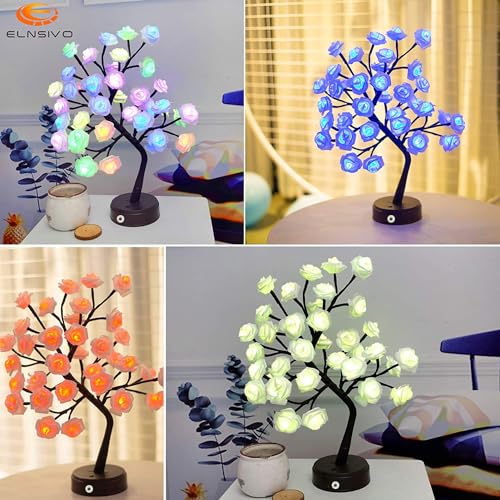 18-Color LED Rose Tree Lamp with Remote, Multicolor Tabletop Flower Light