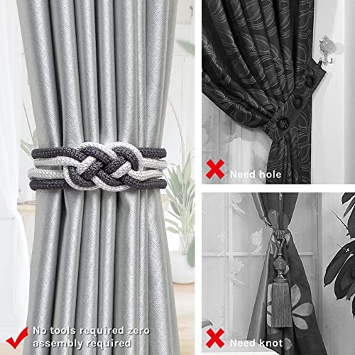Magnetic Curtain Tiebacks - 2 Pack Braided Rope Holdbacks for Drapes