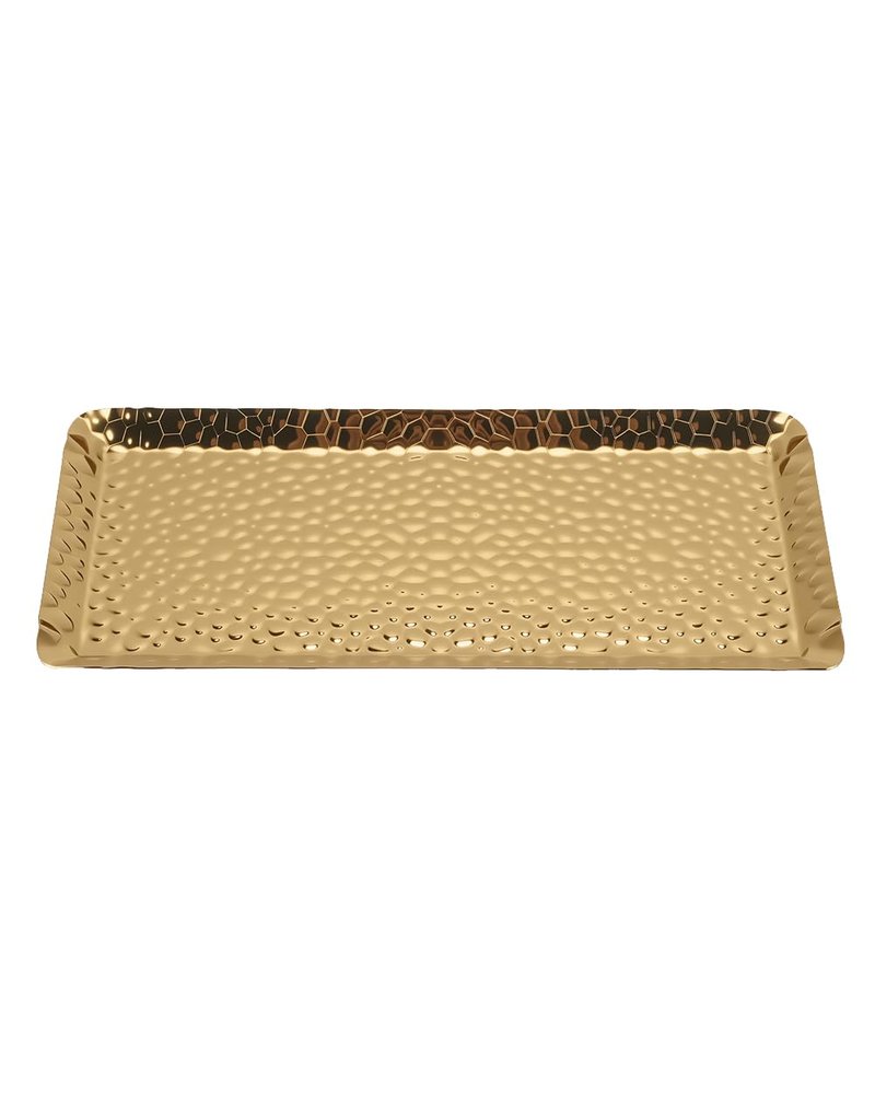 SEEK RARE Decorative Tray Stainless Steel Serving Trays Hammered Rectangular 9.8 x 4.3 Inch Dessert Plates Reusable Fruit Stand for Living Room Kitchen Gold
