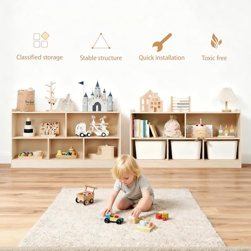 5-Section Kids Montessori Bookshelf and Toy Storage Organizer
