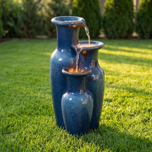 24-Inch LED Water Fountain - Ceramic-Look Resin Waterfall for Indoor Outdoor