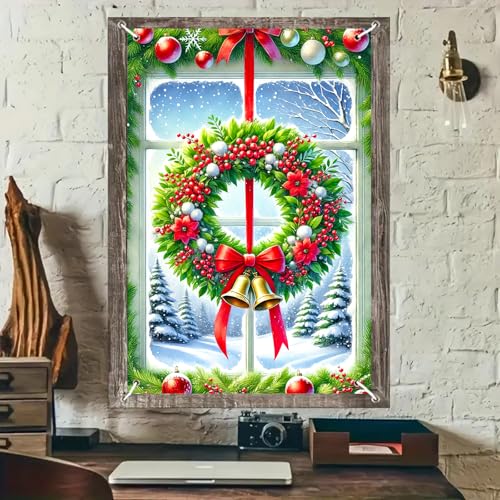 BlissYard Colorful Christmas Window Panel 31x47 Inch Snow Scene Holiday Decor