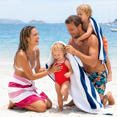 Oversized Cotton Beach Towels 4-Pack, 35x70 Inch Cabana Striped Pool Towels