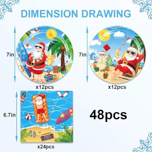 Hawaiian Christmas Party Plates & Napkins Set – 24 7-inch Plates, 24 Napkins