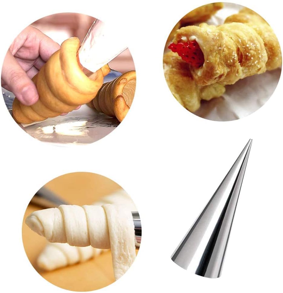 Skiennix Cream Horn Molds - 16 Pack 5-Inch Pastry Roll Molds with Piping Bags & Cleaning Brush