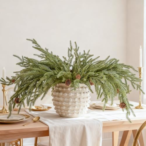 DN DECONATION Faux Pine Stems with Cones - 35.4 Inch, Set of 6, Green & Brown
