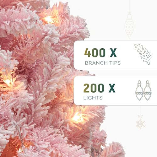 YITAHOME 4.5 ft Pink Flocked Christmas Tree with Warm-White Lights - Adjustable 8 Modes, Full Lush Design, Stable Base