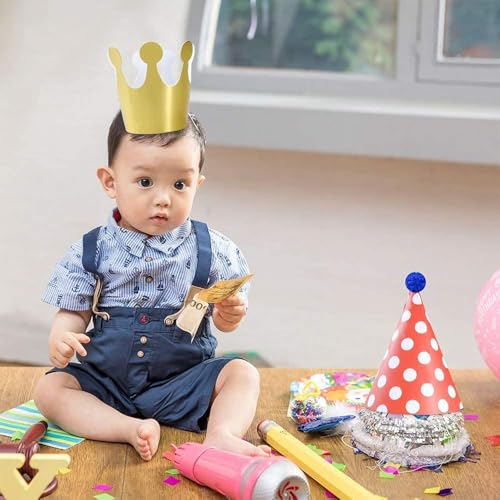 11PCS Birthday Party Cone Hats with Pom Poms - Kids & Adults