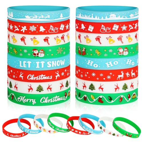 EKisemio 48Pcs Christmas Silicone Wristbands for Kids – Luminous Holiday Rubber Bracelets