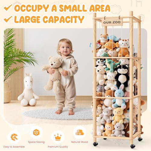 Extra Large Stuffed Animal Zoo Storage Organizer with Wheels - Plush Toy Cage