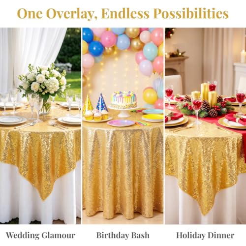Gold Tablecloth 72x72 Square Sequin Cover for Wedding Party Decoration