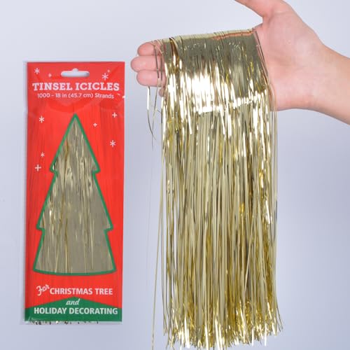 Metallic Tinsel Icicles for Christmas Tree - 4000 Strands, 18 Inch Holiday Streamers