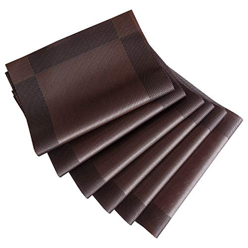 Heat-Resistant Vinyl Table Placemats - 18" x 12" Brown, Set of 6