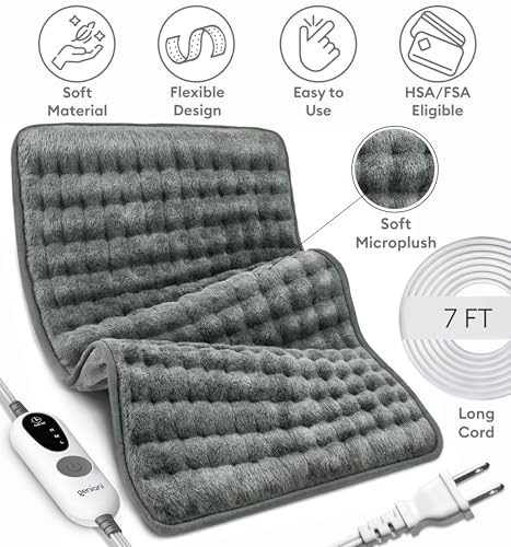 Electric Heating Pad 12x24 for Back Pain Relief, Soft Microplush Heat Therapy